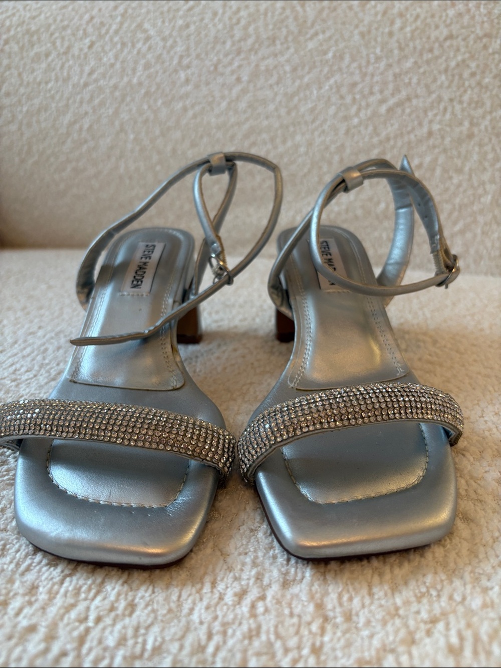 Steve Madden Silver Rhinestone Strap Mid-Heel Sandals
